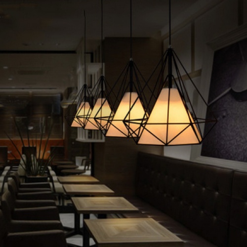 现代简约美式钻石铁艺鸟笼吊灯复古创意单头餐厅金字塔吊灯