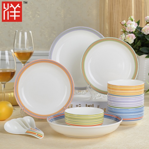 瓷餐具卡通贴花餐具套餐12头陶瓷餐具创意个性陶瓷碗盘勺子