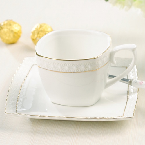 冰花系列浮雕陶瓷杯 冰花彩金杯碟 咖啡杯碟 浮雕杯碟