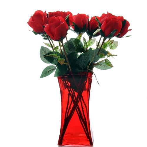 透明方口红色玻璃花瓶