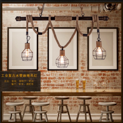 LOFT复古吊灯创意美式餐厅客厅吊灯爱迪生灯泡铁艺灯水管麻绳吊灯