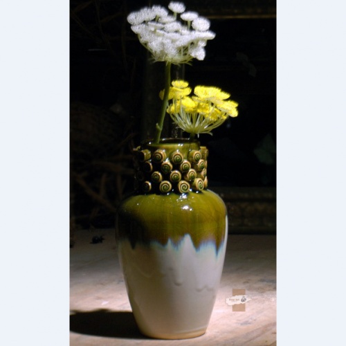 手工窑变釉陶瓷装饰品水生植物花瓶冰裂花釉新古典陶瓷花器