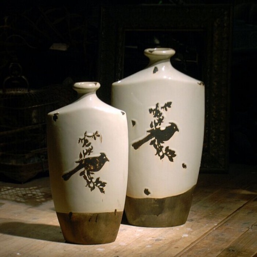 美式复古印花陶瓷大花瓶欧式田园创意花插花器餐桌摆件