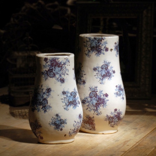 美式田园花瓶复古做旧 青花米白釉陶瓷创意花插瓷器摆件