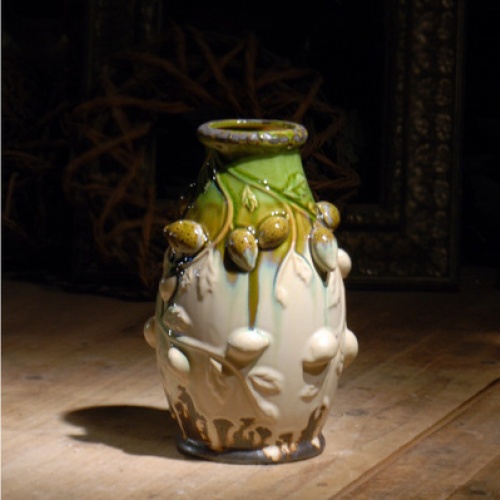 美式乡村绿白色柠檬果创意陶瓷花瓶
