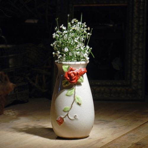 美式乡村地中海做旧家居装饰品陶瓷花瓶雕花花器复古花插